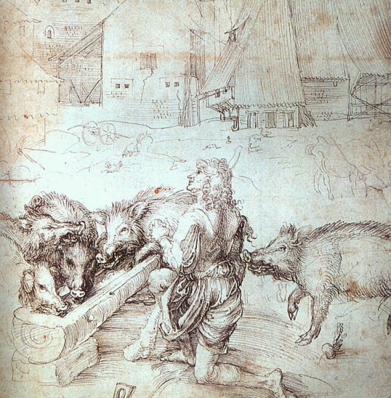 Albrecht Durer (1471-1528). Syn marnotrawny wśród świń, 1520
